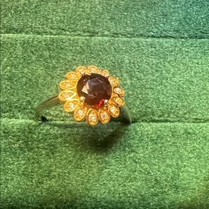 Elegant Gold and Red garnet Gemstone Ring size 6